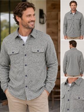 Southern Tide Heather Gray Sweater Fleece Shirt Jacket Shacket Men’s XL